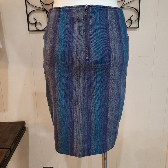 Etcetera Denim Blue Strip Retro Skirt Knee Length - Picture 10 of 15